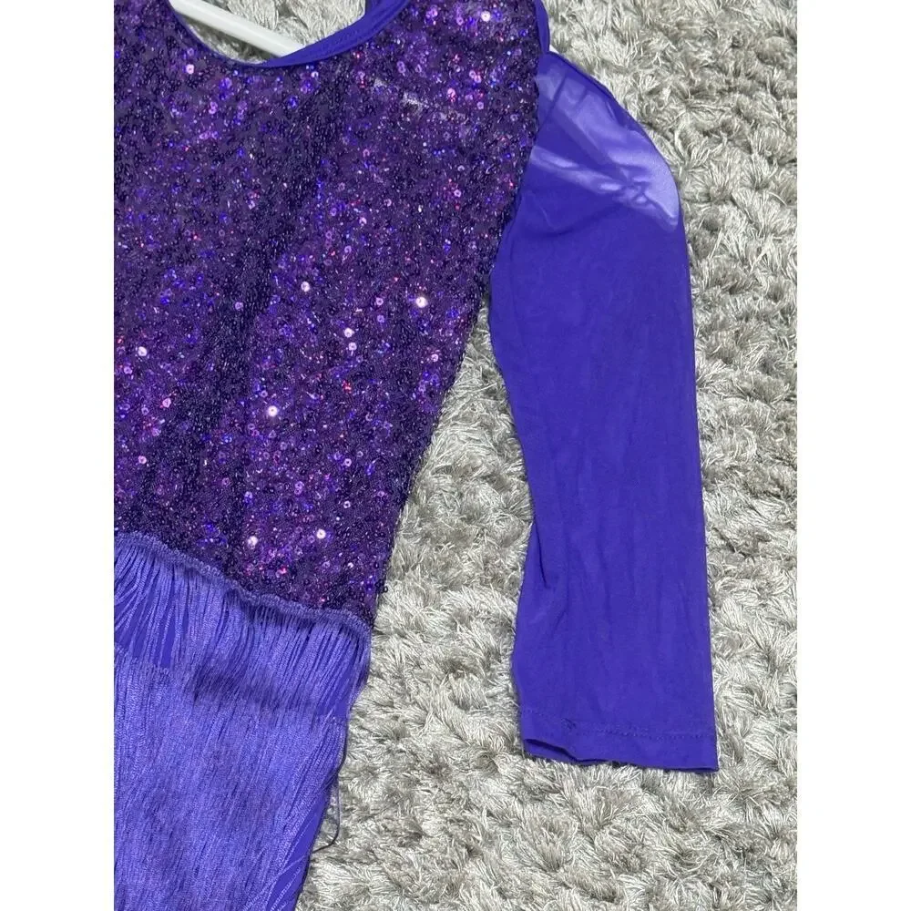 Revolution Dance Costume Large Child Purple Recital Jazz with Sequins & Fringe